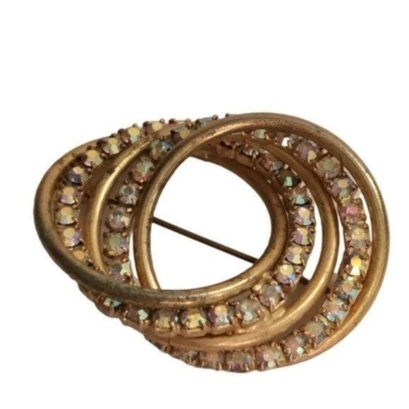 Vintage Rhinestone‎ Abstract Swirl Brooch Pin Gold Tone - Picture 4 of 11